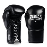 Black Spartacus Boxing sparring gloves with lace-up wrist closure.