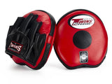 Twins Special PML-13 speed focus mitts in black and red with padded hand compartments and circular target pads for boxing and Muay Thai speed training on a white background
