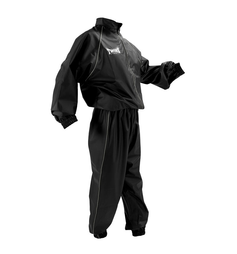Twins Special VSS sauna suit for boxing and Muay Thai training, lightweight sweat suit jacket and pants set with full-coverage design on a white background