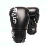 ARWUT BG5 The Ascent Jet Black Muay Thai boxing gloves in genuine leather with high-density foam padding and ergonomic fist shape, pair on a white background
