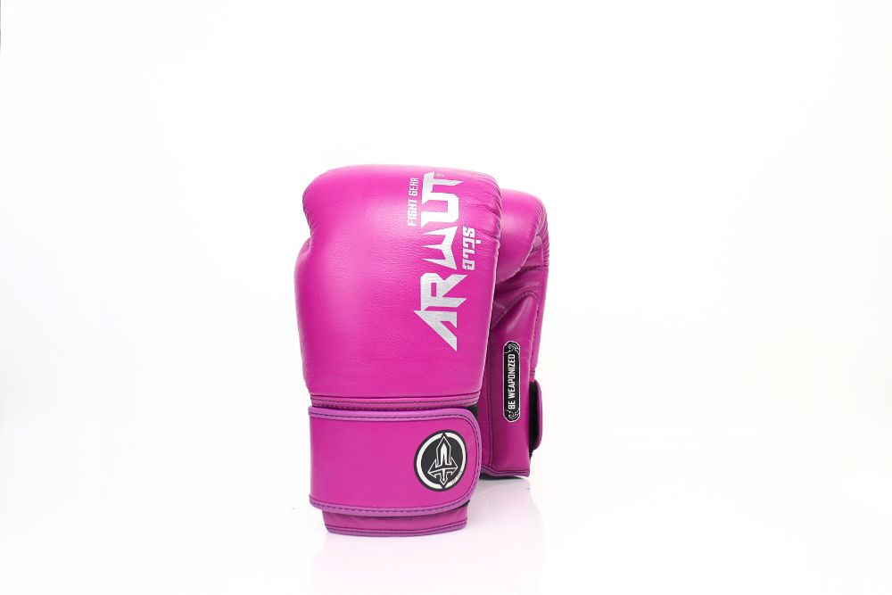 ARWUT BG5 The Ascent Muay Thai boxing gloves in Byzantium Purple, genuine leather training glove with high-density foam padding on a white background