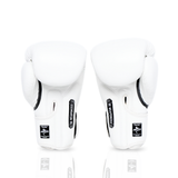 ARWUT BG5 The Ascent white Muay Thai boxing gloves in genuine leather with high-density foam padding and ergonomic fist shape, pair on a white background