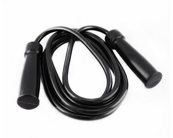 Twins Special SR-2 skipping rope in black with adjustable handles and lightweight speed-rope design for boxing, Muay Thai and conditioning training on a white background