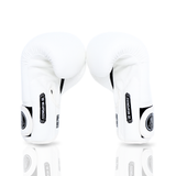 ARWUT BG5 The Ascent white Muay Thai boxing gloves in genuine leather with high-density foam padding and ergonomic fist shape, pair on a white background