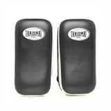 Front view of the THAISMAI KP142 Muay Thai kick pads in black with white trim and THAISMAI logos.