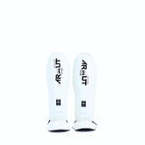 Arwut SG4 The Ascent Muay Thai and MMA shin guards in genuine leather with extra-thick lightweight foam, reinforced instep and Velcro closure on a white background
