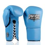 Baby blue Spartacus Boxing sparring gloves with lace-up wrist closure.