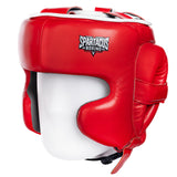 Red Spartacus Boxing Golden Era genuine leather boxing headgear.