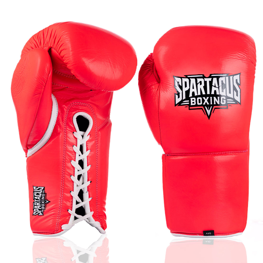Hot pink Spartacus Boxing sparring gloves with lace-up wrist closure.