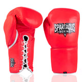 Hot pink Spartacus Boxing sparring gloves with lace-up wrist closure.
