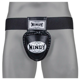 Windy elastic-band groin guard for boxing and Muay Thai, contoured protective cup with secure waistband and breathable athletic fit on a white background