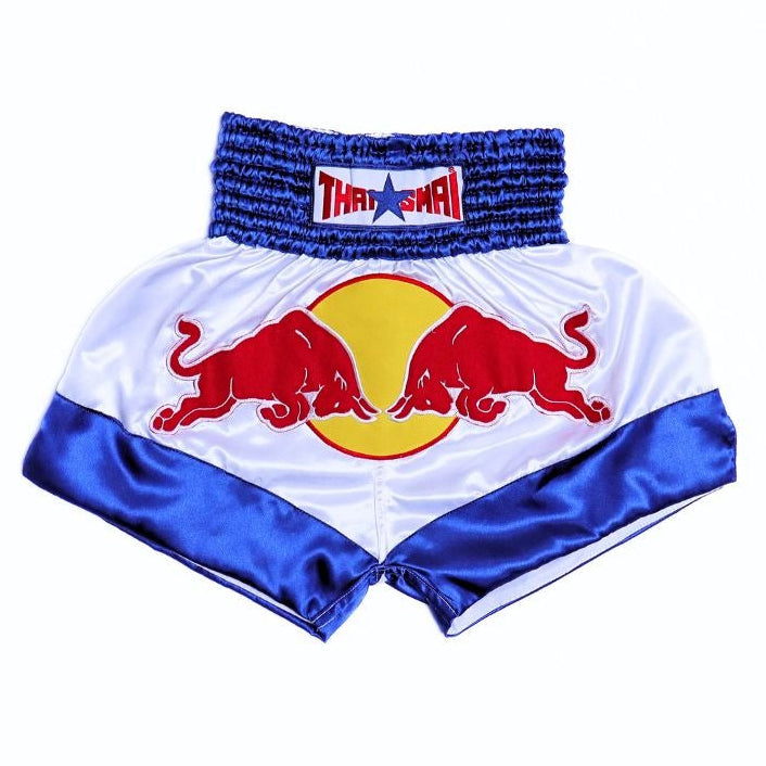 ThaiSmai [BS-KRATHING] Bull Muay Thai Shorts White/Blue