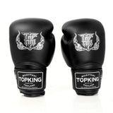 Top King TKBGSA Super Air boxing gloves with lightweight ventilated construction, multi-layer impact padding, ergonomic fist shape and secure hook-and-loop wrist closure for boxing and Muay Thai training on a white background