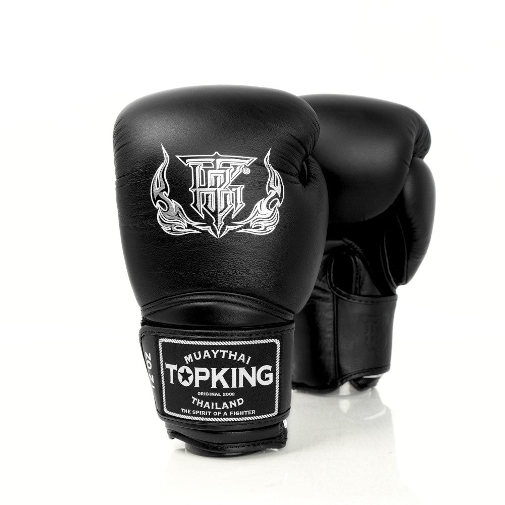 Top King TKBGSA Super Air boxing gloves with lightweight ventilated construction, multi-layer impact padding, ergonomic fist shape and secure hook-and-loop wrist closure for boxing and Muay Thai training on a white background