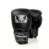 Top King TKBGSA Super Air boxing gloves with lightweight ventilated construction, multi-layer impact padding, ergonomic fist shape and secure hook-and-loop wrist closure for boxing and Muay Thai training on a white background