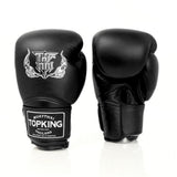 Top King TKBGSA Super Air boxing gloves with lightweight ventilated construction, multi-layer impact padding, ergonomic fist shape and secure hook-and-loop wrist closure for boxing and Muay Thai training on a white background