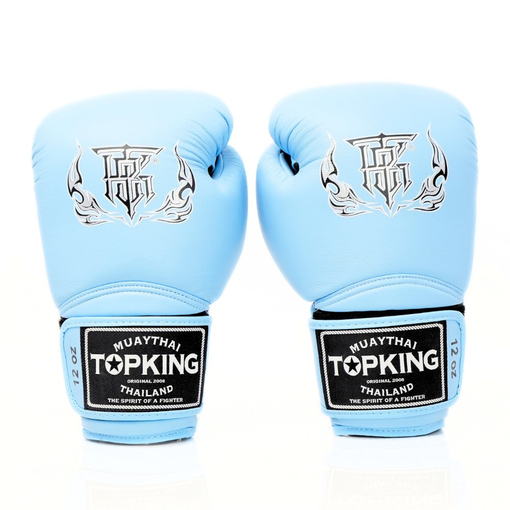 Top King TKBGSA Super Air boxing gloves with lightweight ventilated construction, multi-layer impact padding, ergonomic fist shape and secure hook-and-loop wrist closure for boxing and Muay Thai training on a white background