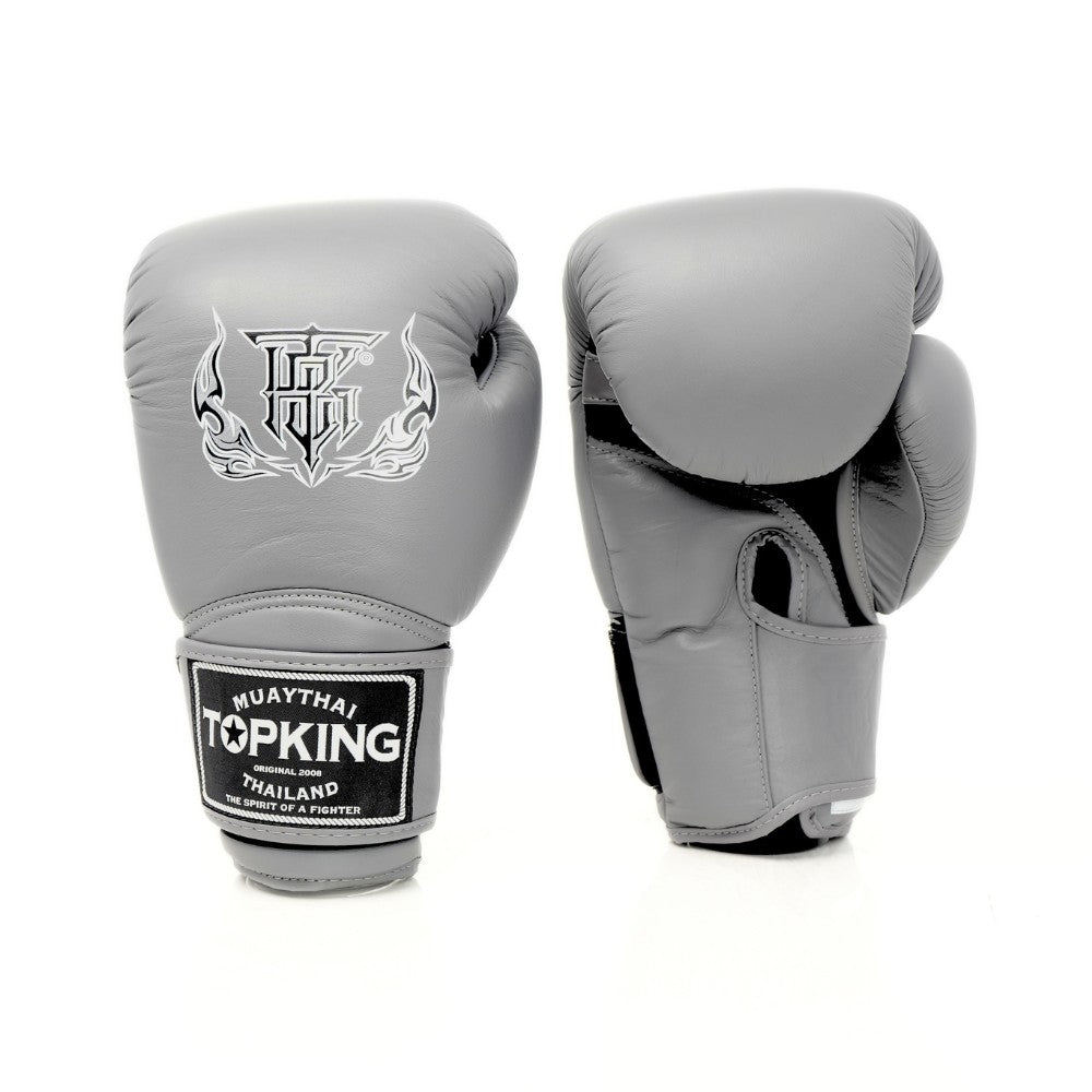 Top King TKBGSA Super Air boxing gloves with lightweight ventilated construction, multi-layer impact padding, ergonomic fist shape and secure hook-and-loop wrist closure for boxing and Muay Thai training on a white background