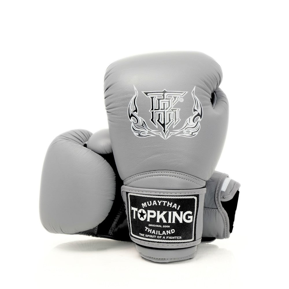 Top King TKBGSA Super Air boxing gloves with lightweight ventilated construction, multi-layer impact padding, ergonomic fist shape and secure hook-and-loop wrist closure for boxing and Muay Thai training on a white background