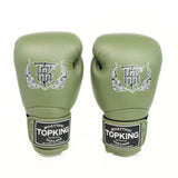 Top King TKBGSA Super Air boxing gloves with lightweight ventilated construction, multi-layer impact padding, ergonomic fist shape and secure hook-and-loop wrist closure for boxing and Muay Thai training on a white background