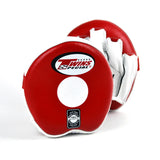 Twins Special PML-13 speed focus mitts in black and red with padded hand compartments and circular target pads for boxing and Muay Thai speed training on a white background