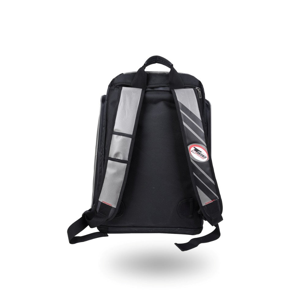Twins Special BAG-5 backpack gym bag in black with durable storage construction, adjustable shoulder straps, zippered compartments and fight-gear carry capacity on a white background