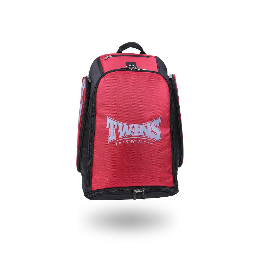 Twins Special BAG-5 backpack gym bag in black with durable storage construction, adjustable shoulder straps, zippered compartments and fight-gear carry capacity on a white background