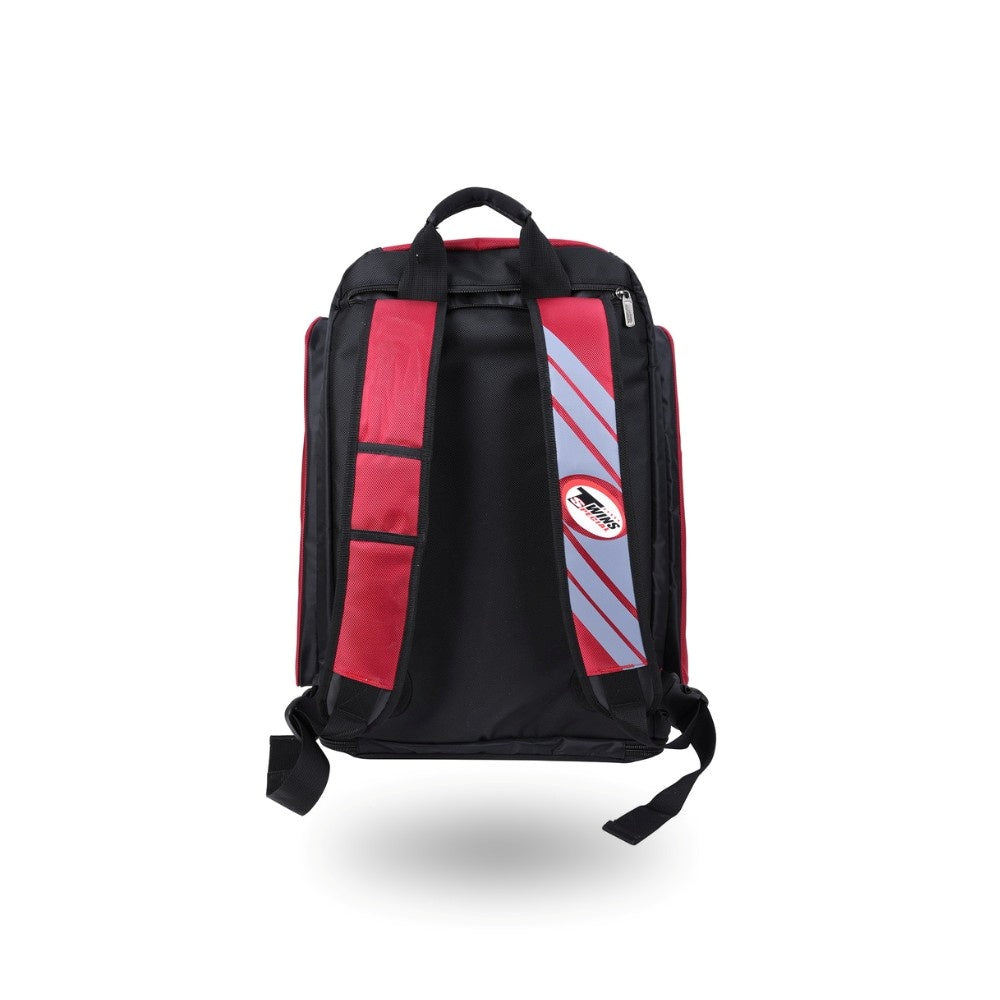 Twins Special BAG-5 backpack gym bag in black with durable storage construction, adjustable shoulder straps, zippered compartments and fight-gear carry capacity on a white background