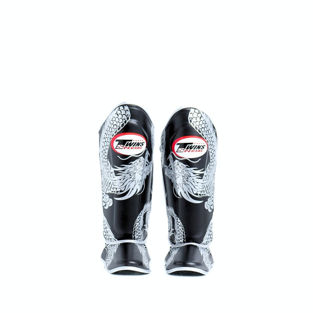 Twins Special FSGL10 49 Dragon leather shin guards with full-length shin and instep protection on a white background.
