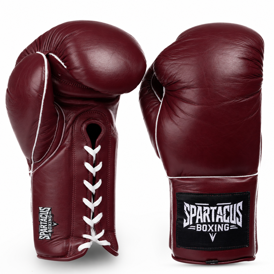 Maroon Spartacus Boxing Old School training gloves with traditional vintage profile.