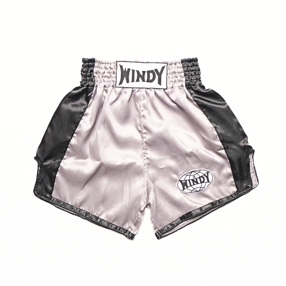 Windy Classic Satin Muay Thai Shorts Grey/Black
