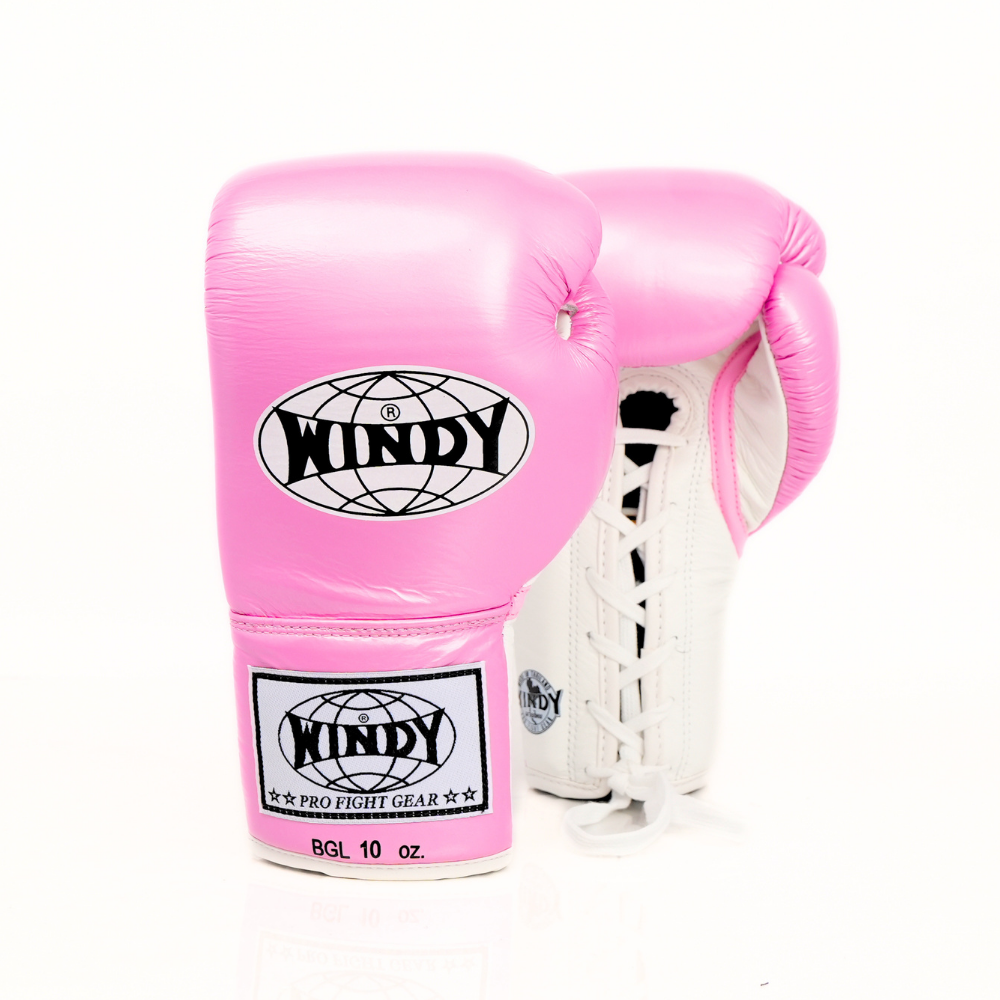 Product photo of Windy BGL Metallic Lace Up Boxing Gloves Pink/White