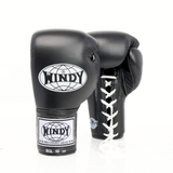 Windy BGL black lace-up boxing gloves with extended side padding, secure wrist support and Windy branding, pair on a white background