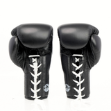 Windy BGL black lace-up boxing gloves with extended side padding, secure wrist support and Windy branding, pair on a white background