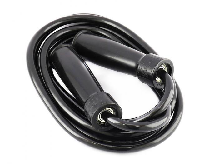 Twins Special SR-2 skipping rope in black with adjustable handles and lightweight speed-rope design for boxing, Muay Thai and conditioning training on a white background