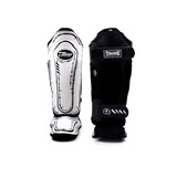 Additional view of Twins Special FSGL10-66 COMIC leather shin guards showing reinforced instep padding, contoured shin protection and hook-and-loop strap closure on a white background