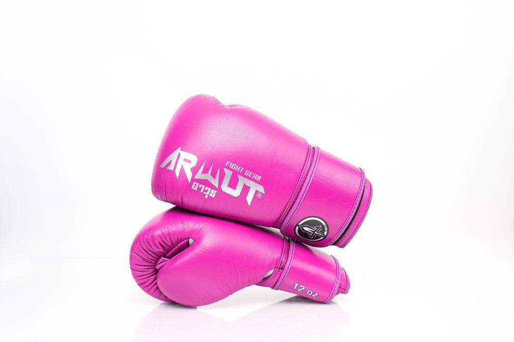 ARWUT BG5 The Ascent Muay Thai boxing gloves in Byzantium Purple, genuine leather training glove with high-density foam padding on a white background