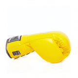 ThaiSmai BG121 lace-up boxing gloves in bright yellow leather with classic lace closure, reinforced multi-layer padding and secure wrist support for boxing and Muay Thai training on a white background