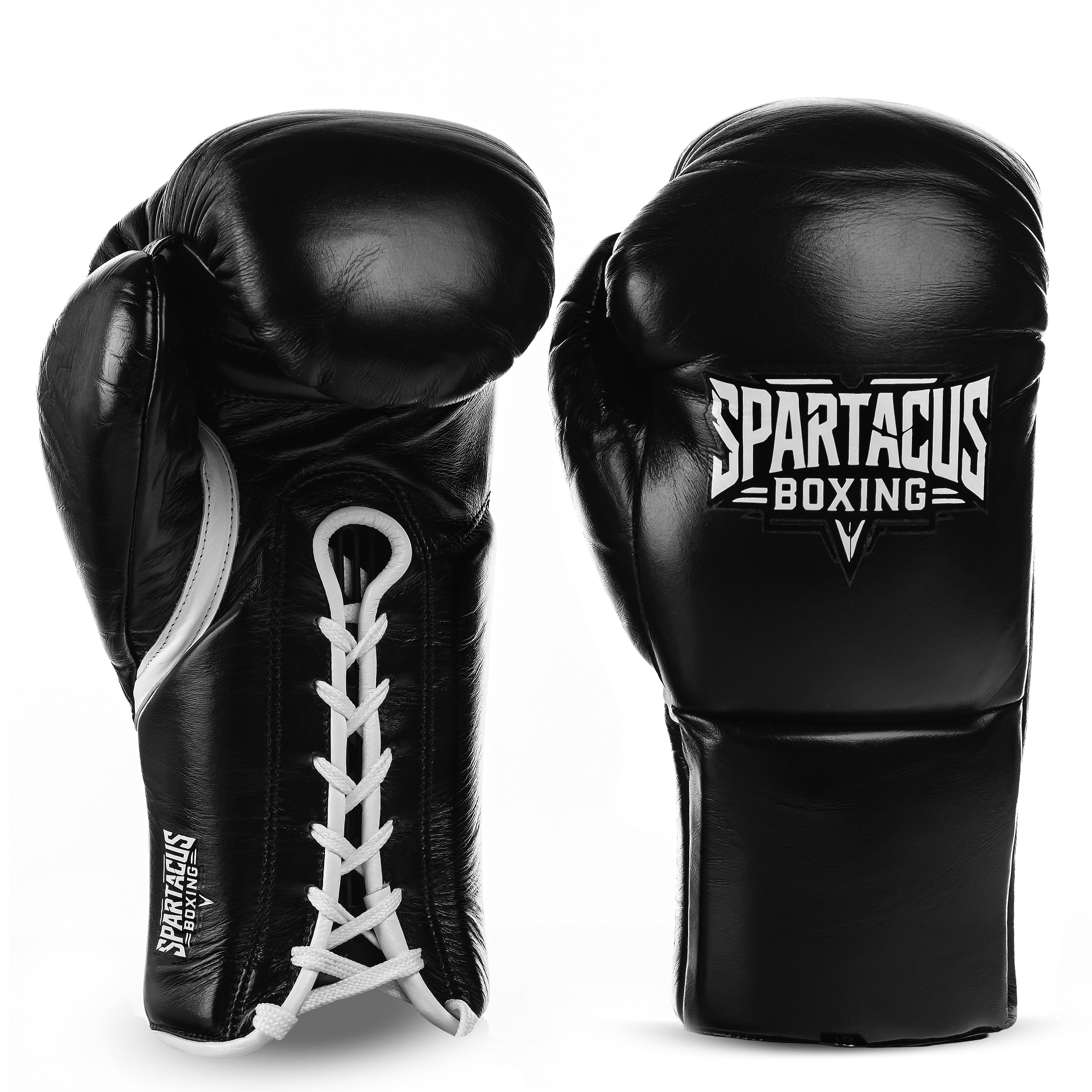 Black Spartacus Boxing ClassicPro gloves with a rounded profile and lace-up wrist.