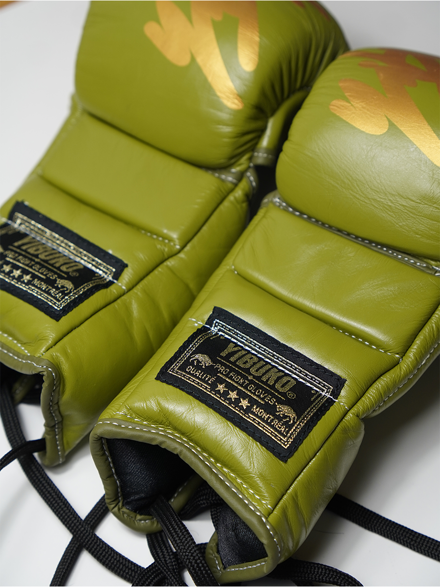 Yibuko lace-up mma glove gold olive lace-up MMA gloves – view 2