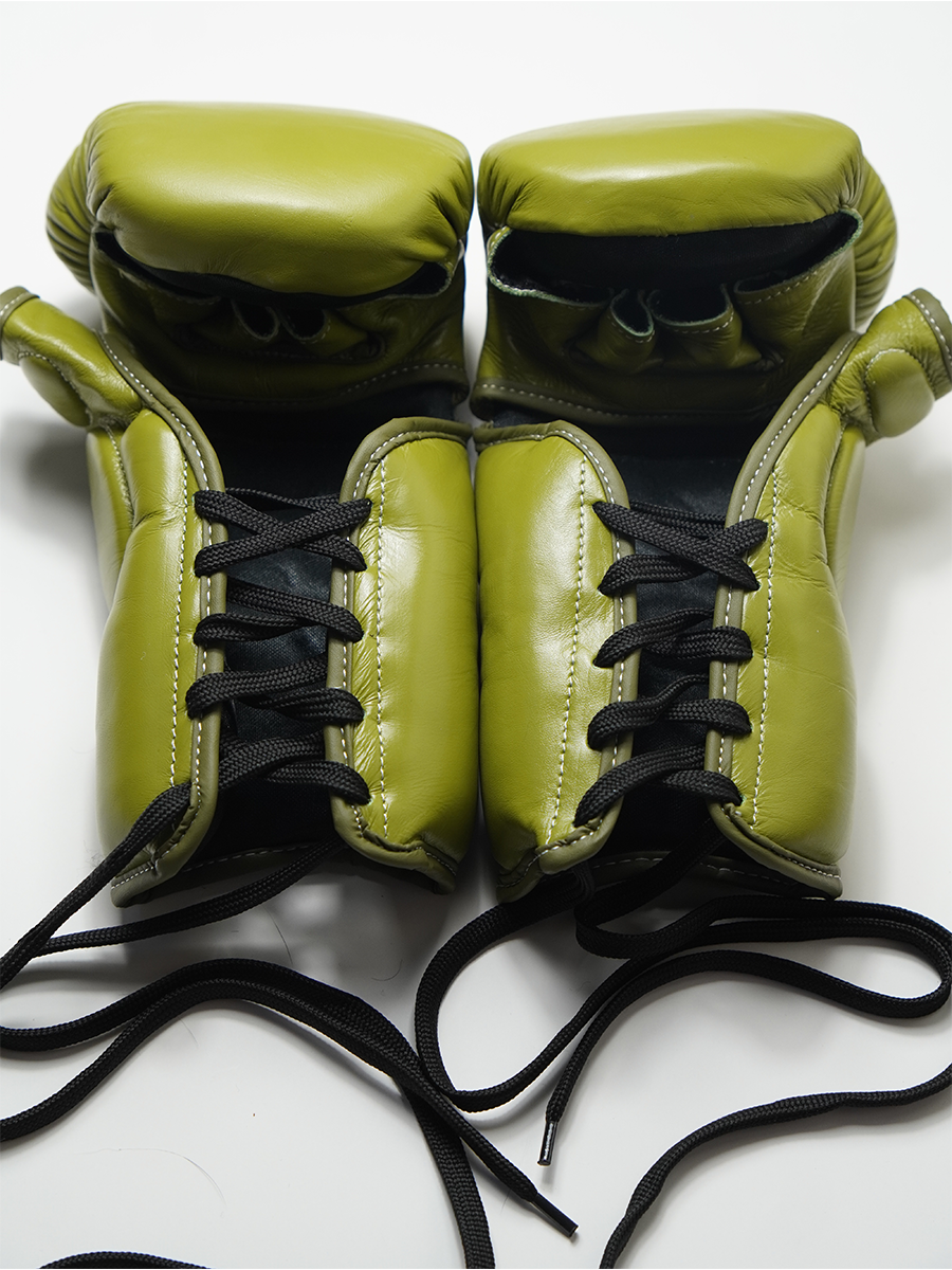 Yibuko lace-up mma glove gold olive lace-up MMA gloves – view 3