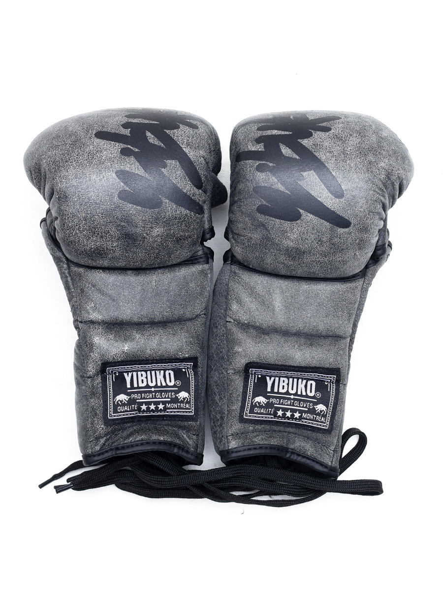 Yibuko Vintage Grey Full-Grain Lace-Up MMA Gloves