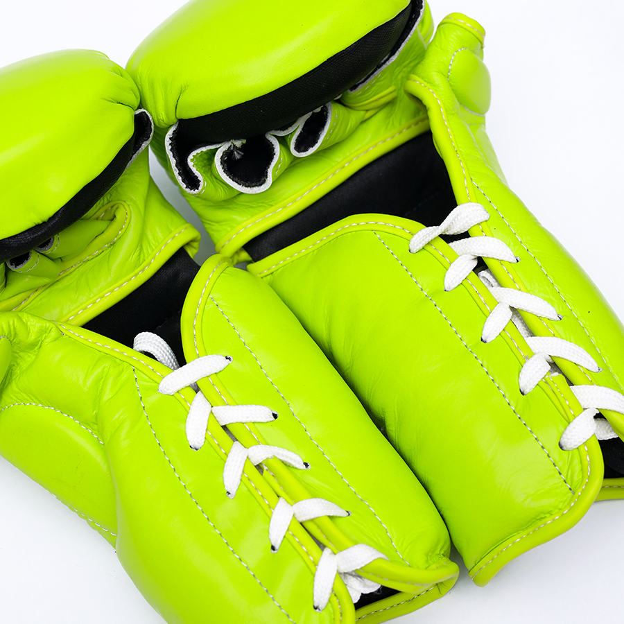 Yibuko lace-up mma glove neon green lace-up MMA gloves – view 3