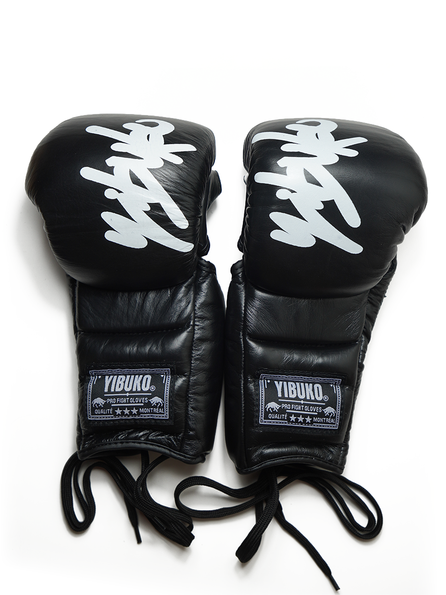 Yibuko Black/White Lace-Up MMA Gloves